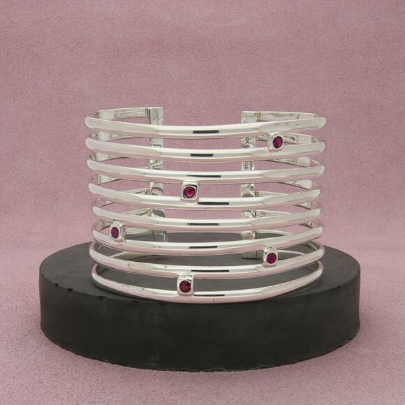 sterling silver wide ruby statement cuff bracelet size 7in - Picture 1 of 3
